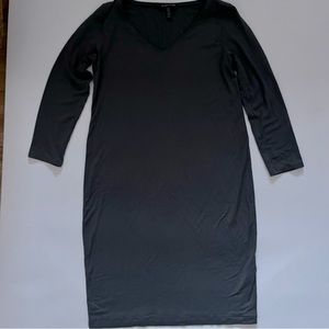 Eileen Fisher Grayish Olive Green Viscose Jersey V Neck Dress Size XS